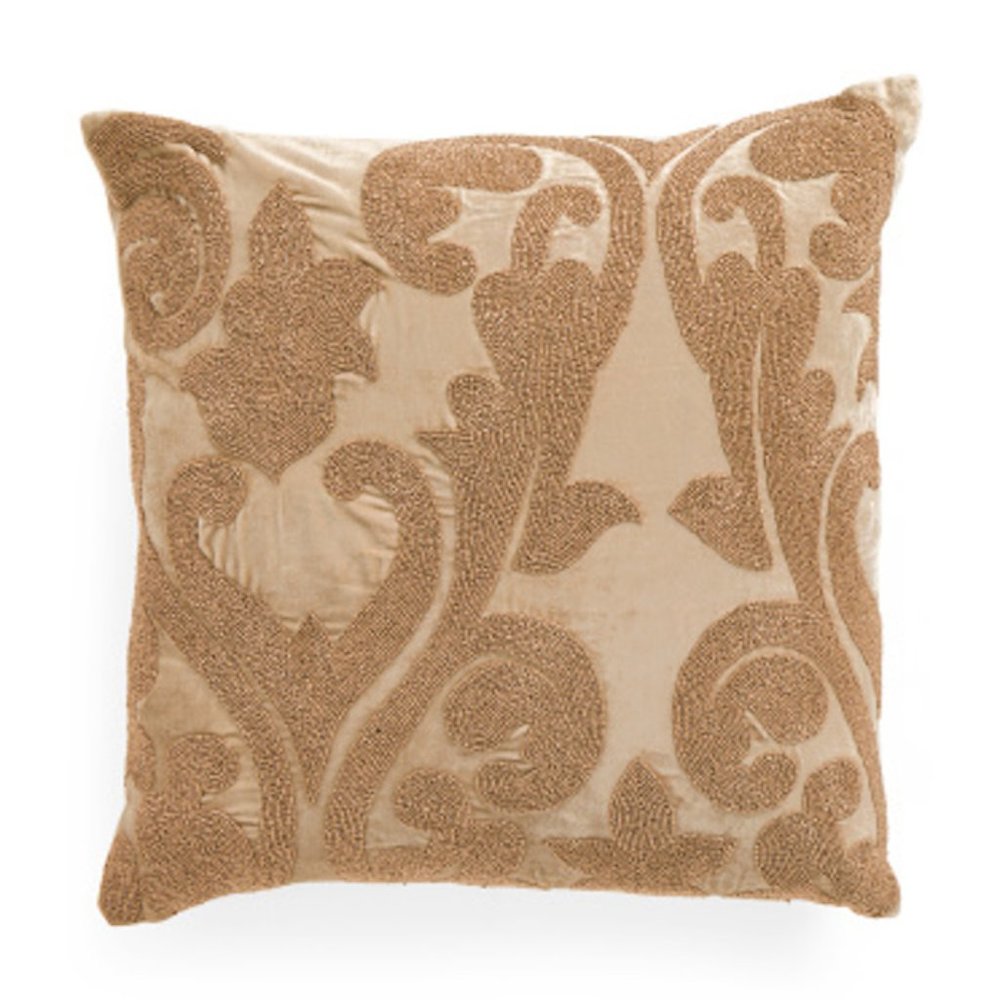 Callisto Home Velvet Beaded Decorative Square Toss Pillow